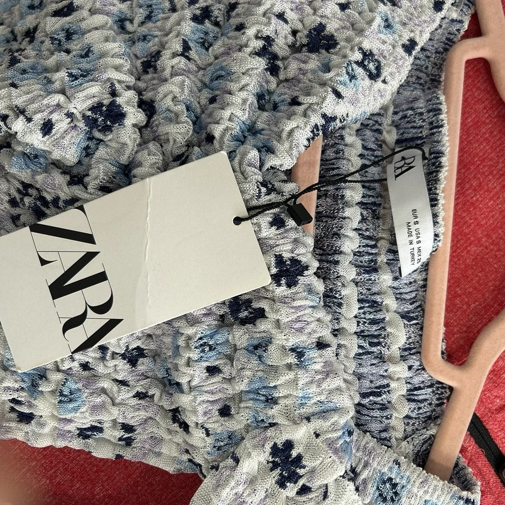 ZARA Smocked Cutout Crop Top Floral Long‎ Sleeve Cottagecore Y2K Coquette Small